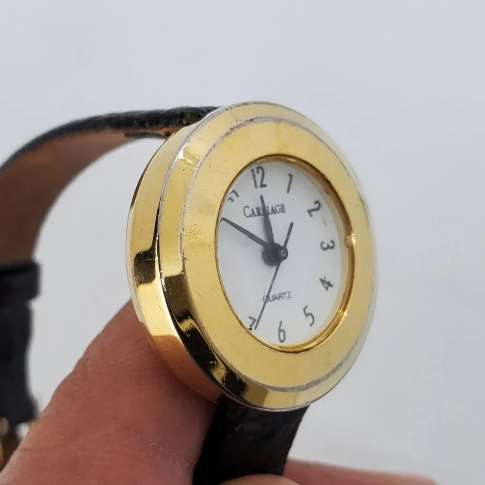 Carriage Timex 27MM Women's Watch White‎ Dial Black Leather Bands New Battery